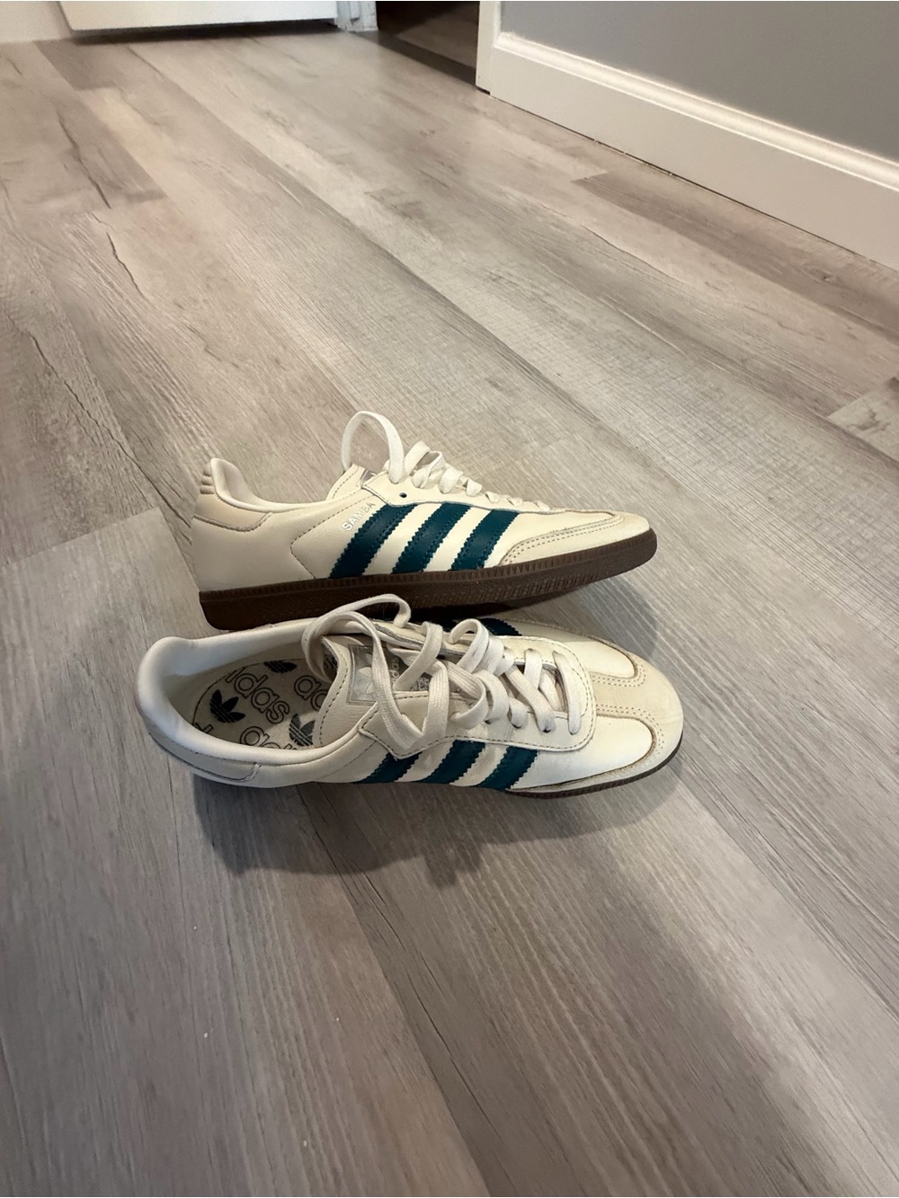 adidas samba Cream Sneakers with Teal Stripes